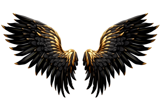 Golden Black angel evil wings feather bird wings, die cut transparent PNG