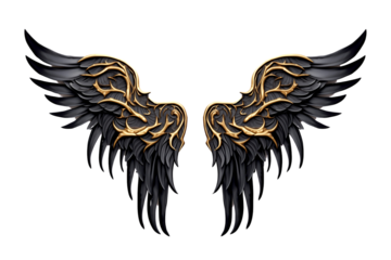 Golden Black angel evil wings feather bird wings, die cut transparent PNG