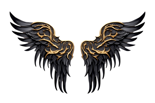 Golden Black angel evil wings feather bird wings, die cut transparent PNG