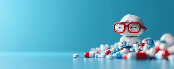 Doctor showing patient medication options, clinic desk conversation, 3D illustration