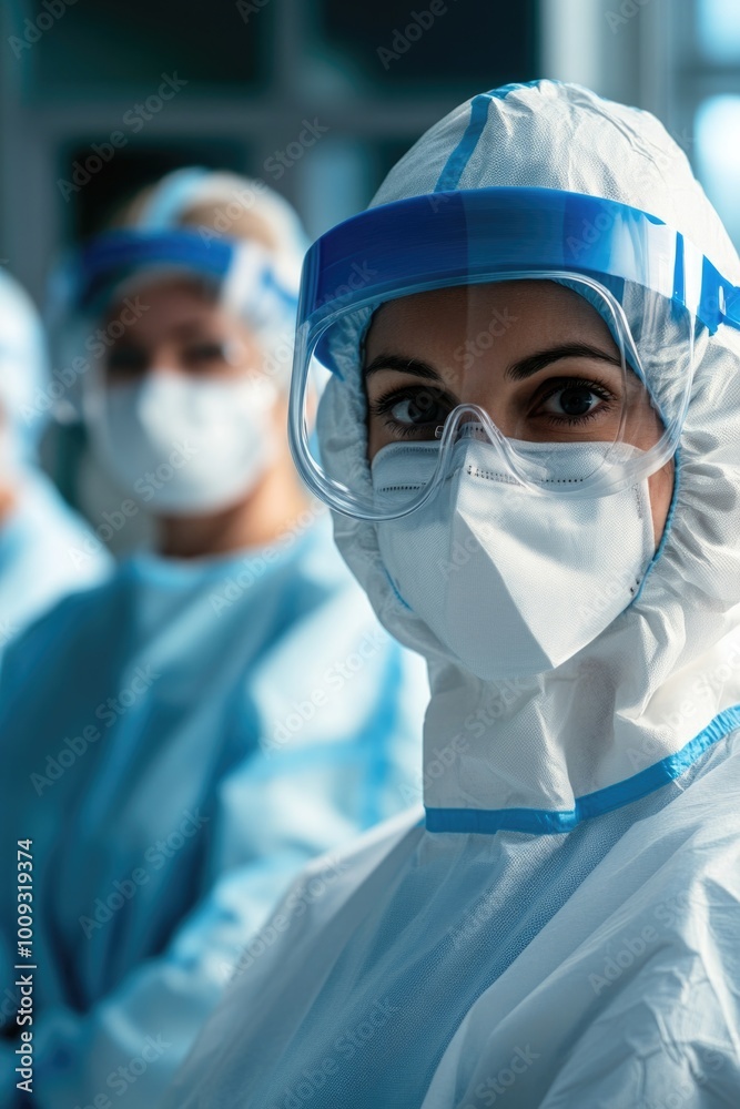 Wall mural medical professionals dressed in personal protective equipment (ppe) for healthcare and hospital set