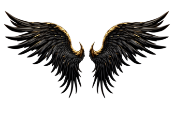 Golden Black angel evil wings feather bird wings, die cut transparent PNG