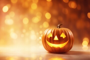 Fototapeta premium Blurred jack o lantern bokeh effect background halloween gold anthropomorphic.