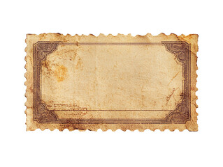 Blank vintage ticket with textured paper isolated on transparent background