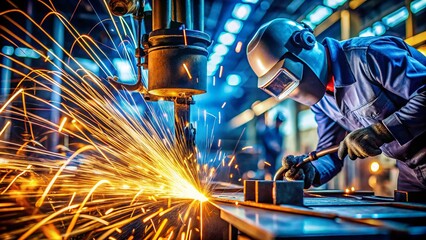 High-Quality Images of Industrial Welding Processes in Action with Sparks and Metal Workpieces