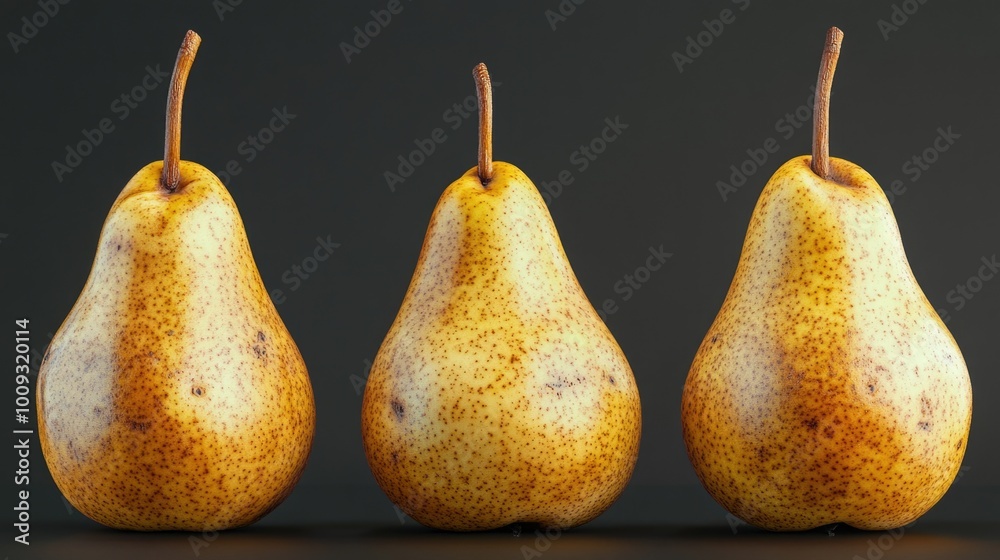 Poster a cluster of three ripe pears sit side by side, awaiting consumption