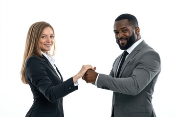 A man and a woman shaking hands, symbolizing a new business partnership or agreement