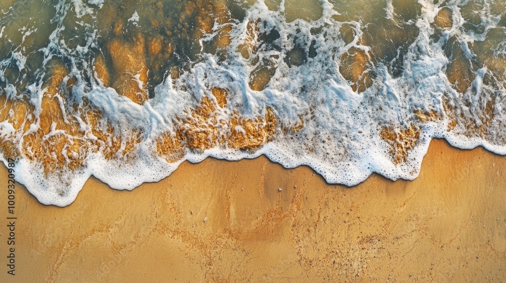 Poster aerial view of a beach with a wave approaching the shore
