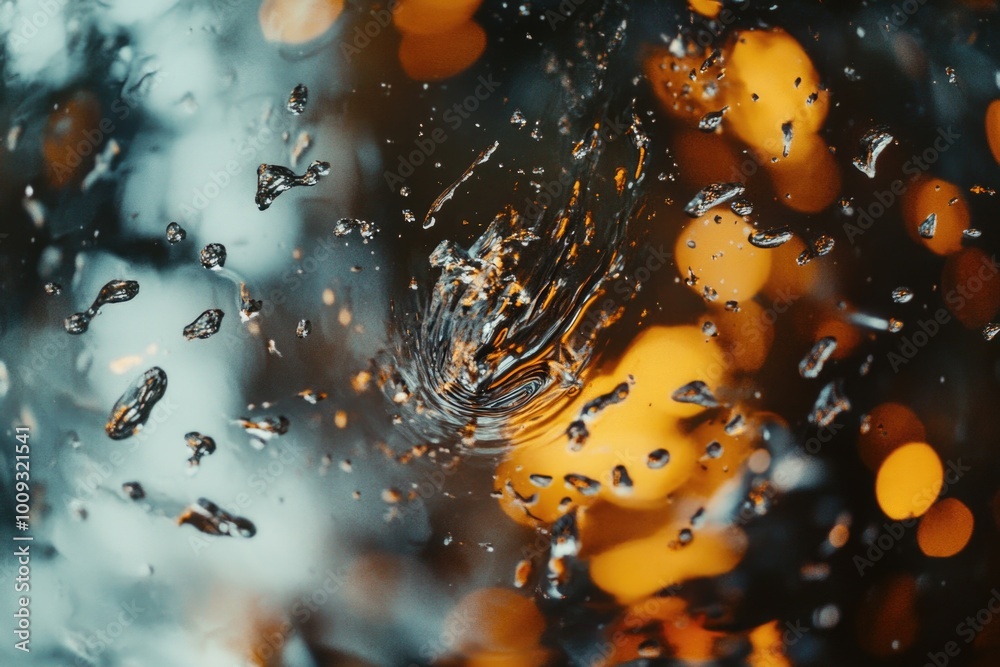 Poster a close-up shot of a rainy window with raindrops glistening on the glass, perfect for use in scenes 