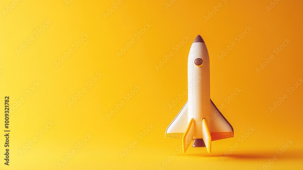 Poster a detailed model of a space shuttle on a yellow background
