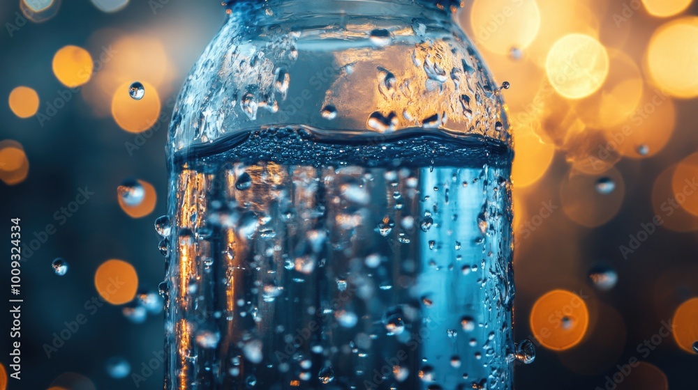 Poster a clear plastic bottle of water with a cap and label, suitable for use in illustrations about health