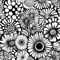 Fototapeta premium Seamless Pattern - Abstract black and white floral pattern