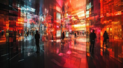 Obraz premium An urban landscape crafted from mirrors, where light dances across surfaces, creating mesmerizing reflections that captivate the viewer.