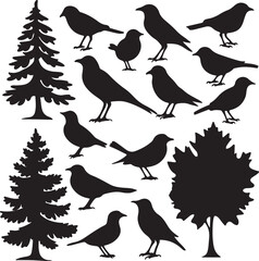 Set of birds silhoutee vector art.eps