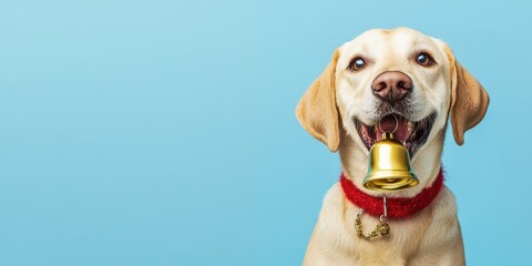 Dog with Christmas Bell Smiling Joyfully