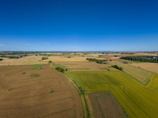 Obraz premium Drone view of Swedish fields stretching beneath soft summer skies