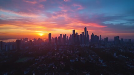 Fototapeta premium City skyline at sunset with vibrant colors