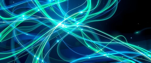 Fototapeta premium Twisting Light Streaks in Sapphire and Emerald for Customizable High-Tech Desktop