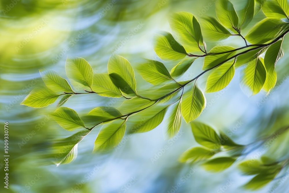 Aufkleber a close-up shot of a leafy tree branch with lush green leaves and intricate details