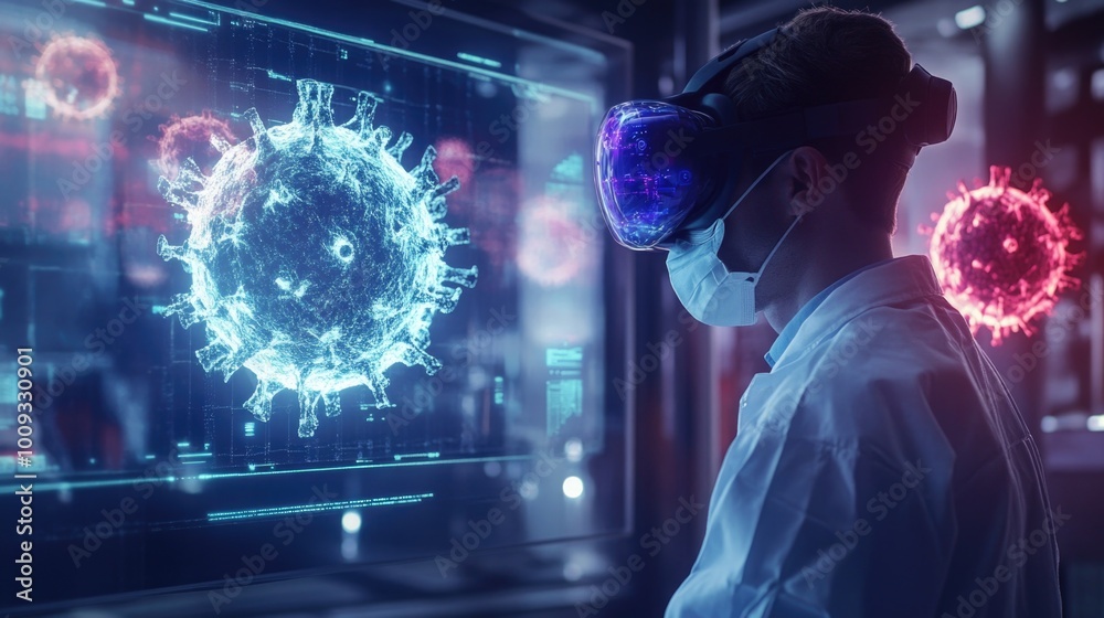 Aufkleber a scientist explores virtual reality with a lab coat and headset, great for tech and education conce