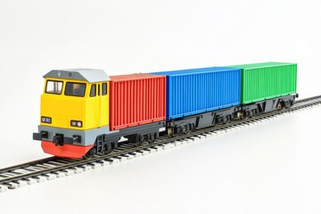 Fototapeta premium A small toy train sitting on a white background