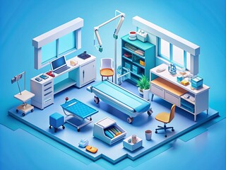 Innovative Isometric Medical Illustration Featuring Healthcare Equipment and Professional Tools for Clinics