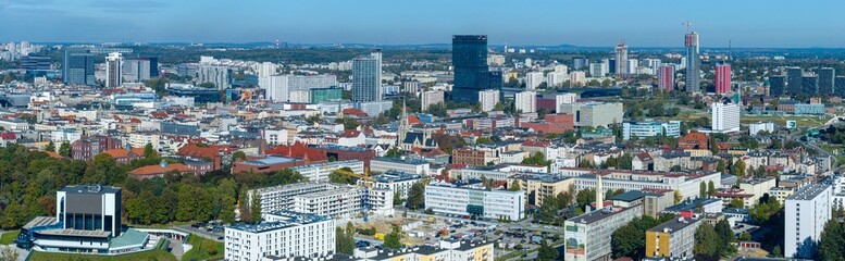 Ultra panorama of Katowice cityscape