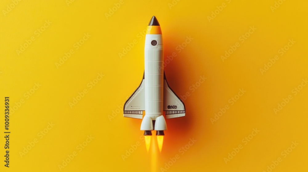 Poster a scale model of a space shuttle on a bright yellow background