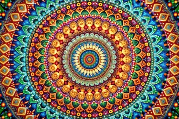 Obraz premium Intricate Circular Pattern Design with Vibrant Colors and Symmetrical Shapes for Creative Projects