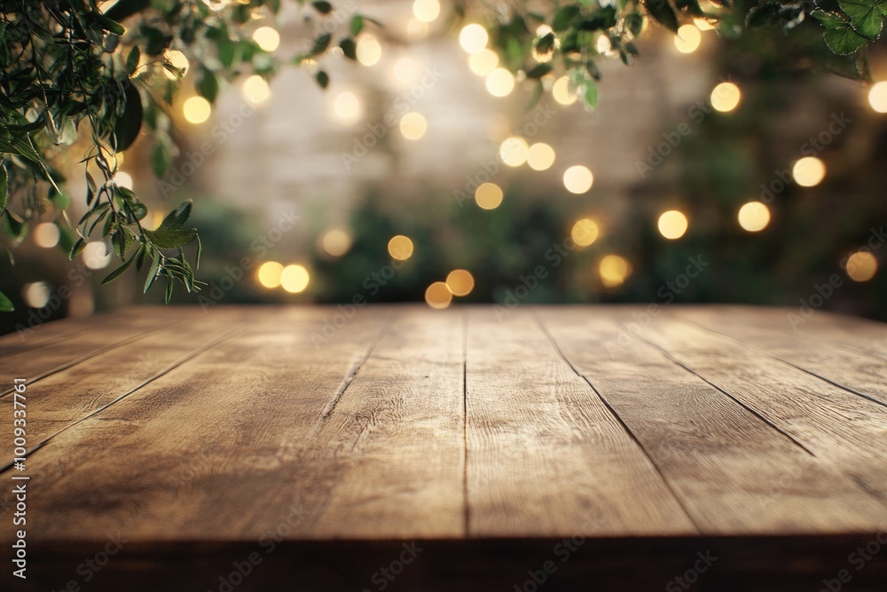 Aufkleber A simple wooden table with soft lighting in the background, suitable for various settings and themes
