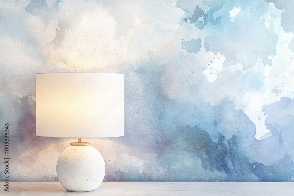 Poster a simple white lamp sits on a table