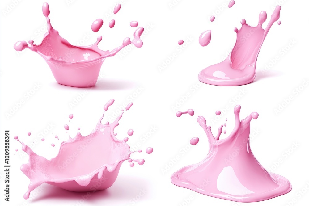 Poster four different views of a pink liquid splash