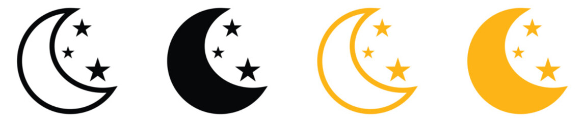 Half moon stars icon. crescent moon, Shine and sparkle stars vector icon sign - night or dark mode icons for app user interface and web elements.