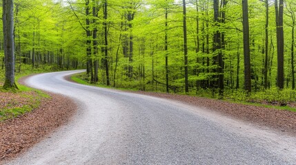 Obraz premium A winding dirt path leads through a beautiful, misty forest filled with vibrant green coniferous trees, creating a serene and inviting atmosphere in Germany's lush landscape