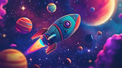 Vibrant 3D Cartoon Scene in Outer Space