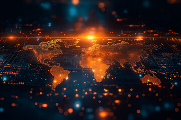 A digital representation of a world map illumination.