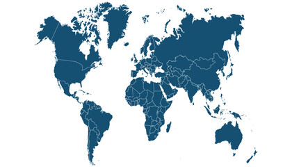 World map. Blue modern vector map. Silhouette map.