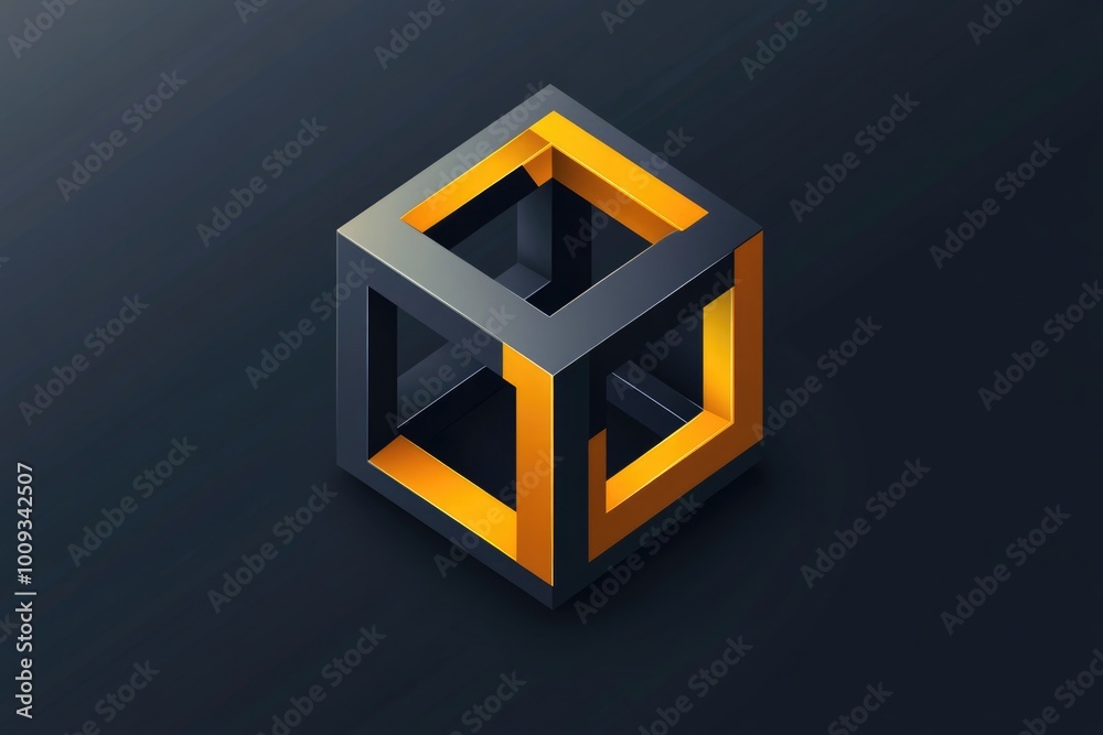Poster A simple design of a cube with a light source inside, presented in black and orange colors