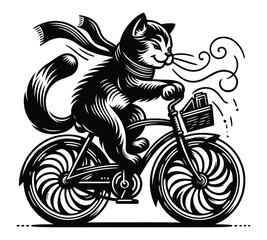 Cat cycling silhouette vector illustrations