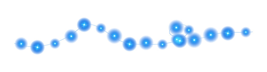 Festive Christmas light blue garlands. Set of blue Christmas glowing garlands. Decor element for postcards, invitations, backgrounds, business cards. Winter new collection 2024. PNG.