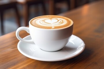 Obraz premium Coffee cup latte drink table.