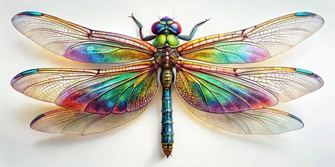 Fototapeta premium Intricate Sketch of a Dragonfly with Detailed Wings and Body on a Blank Background for Art Lovers