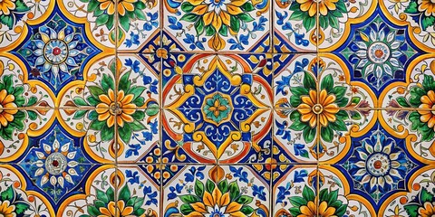 Intricate Spanish Pattern Tile Design in Vibrant Colors for Home Decor and Artistic Projects