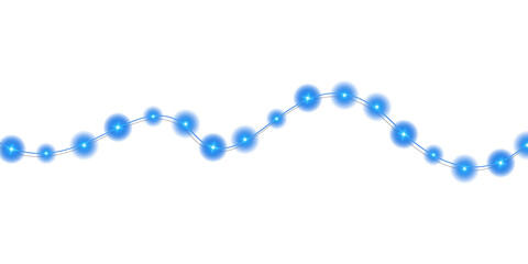 Festive Christmas light blue garlands. Set of blue Christmas glowing garlands. Decor element for postcards, invitations, backgrounds, business cards. Winter new collection 2024. PNG.