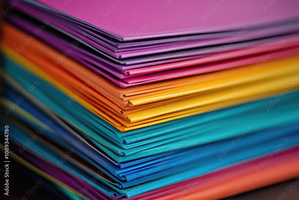 Poster A stack of brightly colored folders sitting on top of each other, useful for organizing and storing documents