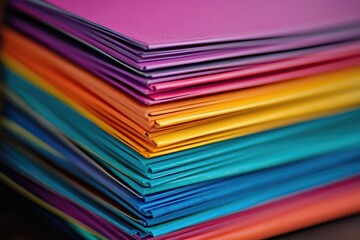 Fototapeta premium A stack of brightly colored folders sitting on top of each other, useful for organizing and storing documents