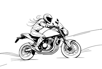 Dynamic Motorcycle Rider in Black and White Illustration