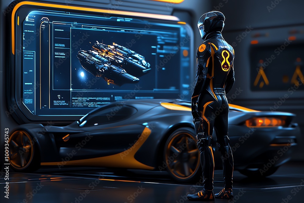 Poster A futuristic leader standing in front of a large screen showing a failed mission report, reflecting on past mistakes and what can be learned
