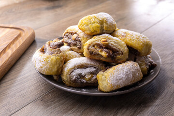 Banana Nutella Puff Pastry swirls. Dessert. food concept