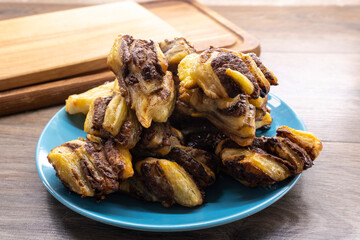 Banana Nutella Puff Pastry twists. Dessert. food concept
